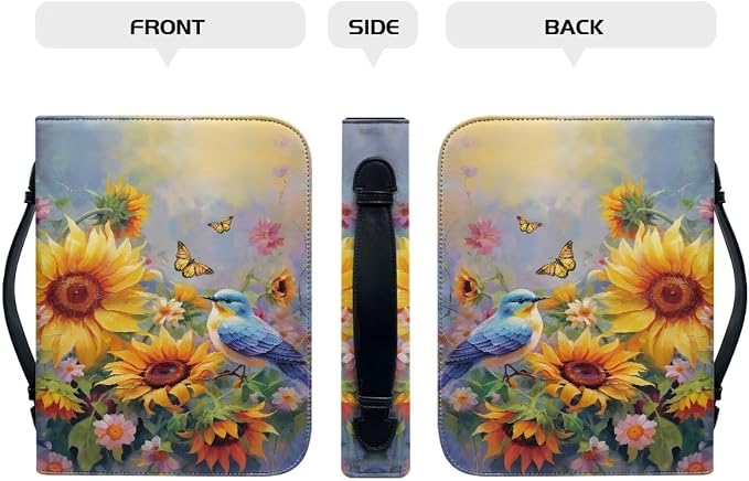 Sunflower Hummingbird Bible Covers Case PU Leather Bible Carrying Case with Handle Waterproof Bible Protector Multi-Purpose Bible Tote Bag Large Size