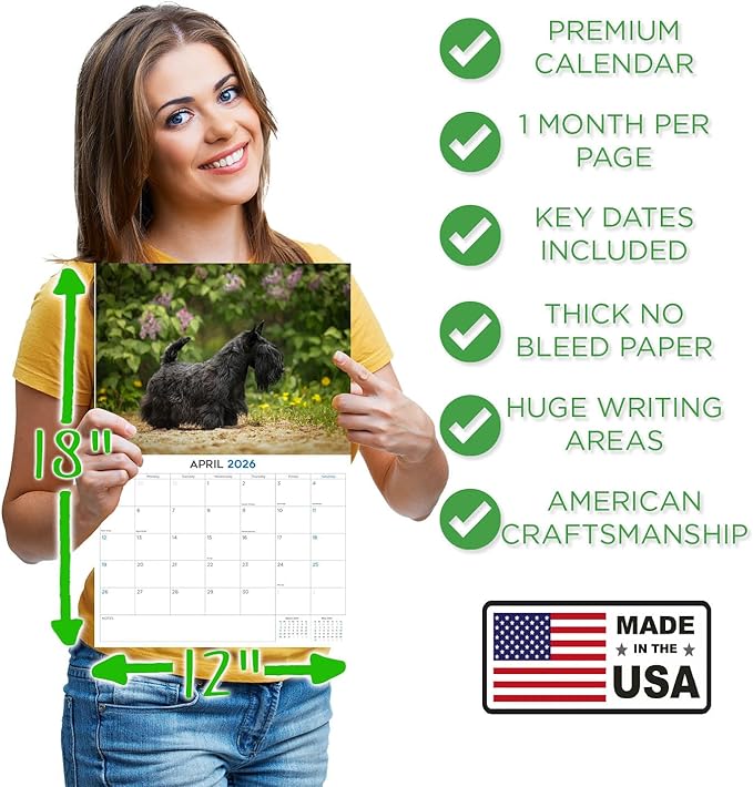 2025 2026 Scottish Terrier Calendar - Dog Breed Monthly Wall Calendar - 12" x 18" Open - Thick No-Bleed Paper - Giftable - Academic Teacher's Planner Calendar Organizing & Planning - Made in USA