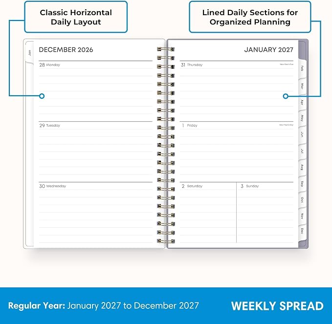Blue Sky 2027 Weekly and Monthly Planner Calendar, January 2027 - December 2027, 5" x 8", Flexible Frosted Cover, Laminated Tabs, Durable Twin Wire Binding, Tula