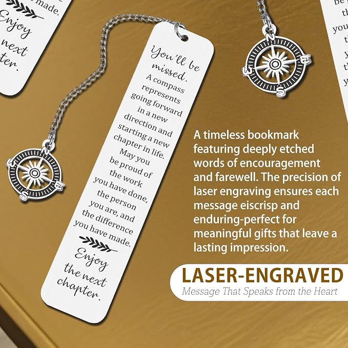 Coworker Leaving Gifts for Women,Farewell Going Away Goodbye Gifts for Coworker Friends Her Nurse Boss Teacher Employee Compass Bookmark You Will Be Missed Retirement Gift for Women