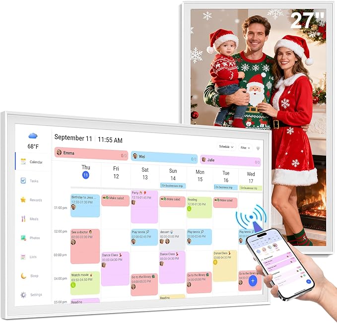 27 inch Smart Calendar Max, Digital Calendar & Chore Chart, Family Organizer with Interactive Touchscreen Display – Wall Mountable in Portrait or Landscape, Gifts for Women Men