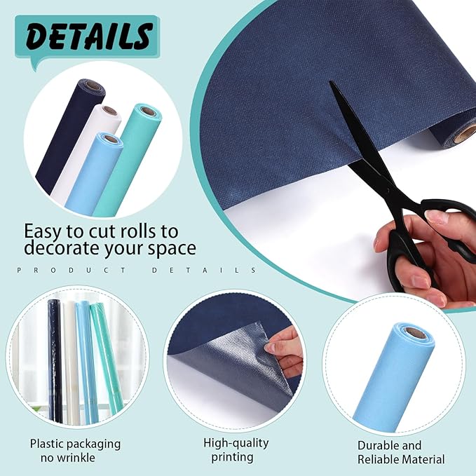 Skyygemm 4 Rolls Colored Bulletin Board Paper Nonwoven Craft Waterproof Fade Resistant Bulletin Board Paper Roll Bulk for Fall Art Decor Drawing Craft Painting(Blue,2 x 12 ft)