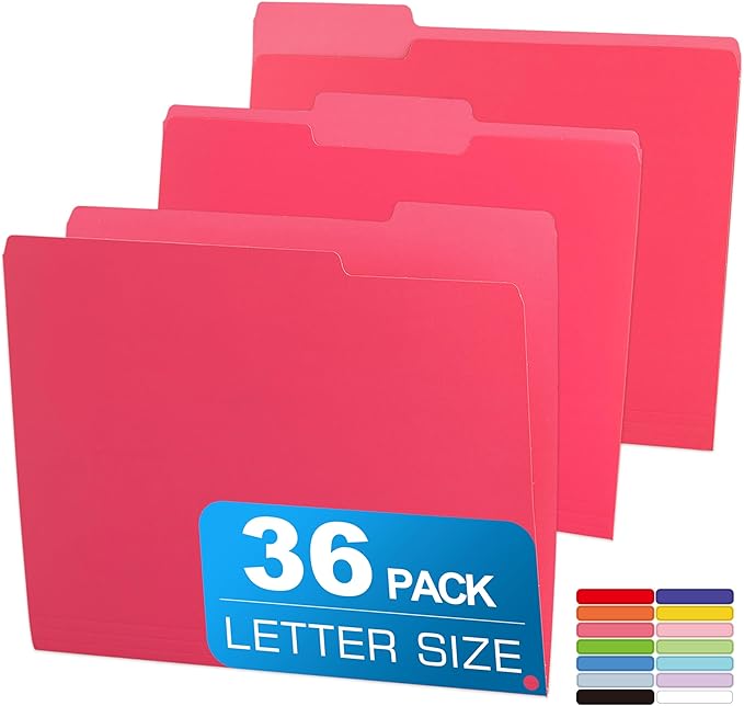 36 Packs Colored File Folders,Rose Red File Folders,Two Tone Color File Folder 8.5 x 11 Inch,1/3 Cut Tabs Letter Size,Manila File Folders for Office,School and Home,Organization