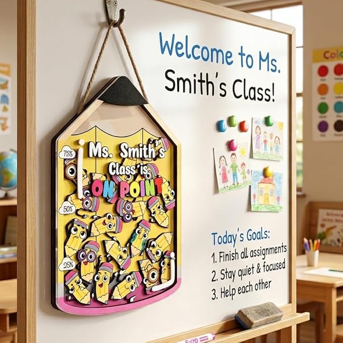 Personalized Pencil Magnetic Reward Jar Colorful for Classroom Magnetic Token Good Behavior System for Kids Custom Name Teacher Reward Jar Classroom Incentive Chart Decor Positive Reinforcement Tool