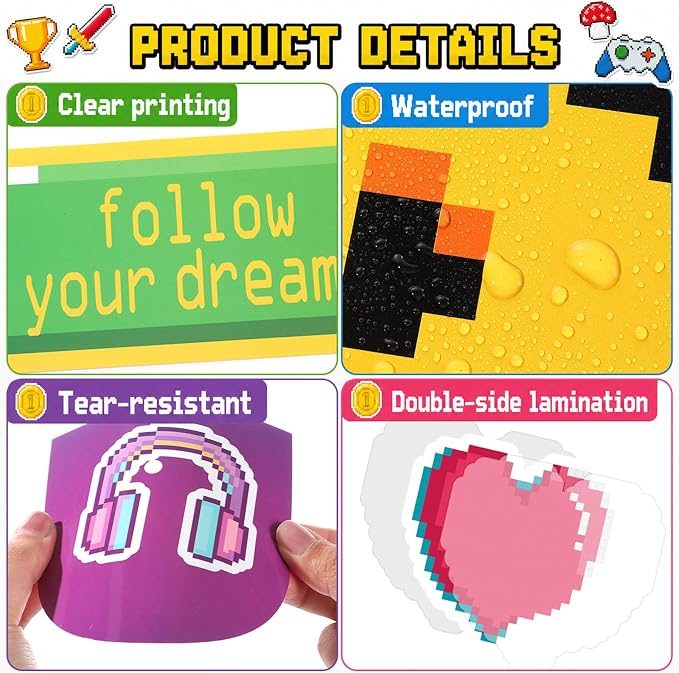 Video Game Bulletin Board Set Growth Mindset Classroom Decoration Level up This Year Bulletin Board Positive Affirmation Inspirational Game Cutouts for Back to School Chalkboard Wall Decor