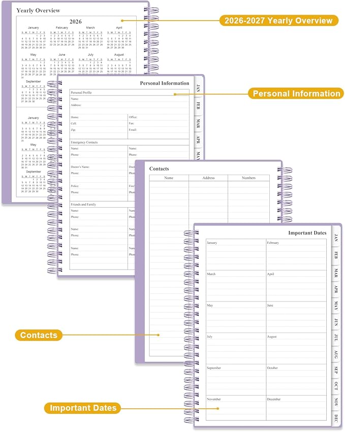 2026 Planner - Weekly and Monthly Planner from Jan 2026 - Dec 2026, Spiral Planning 2026 with 12-Month Tabs, Inner Pocket, 6.25" x 8.5", Purple