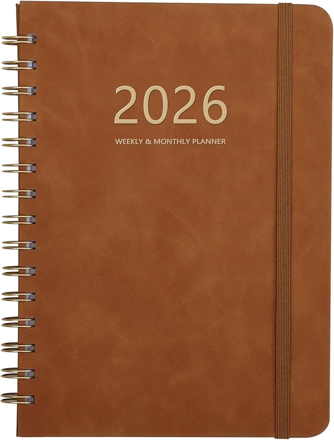 2026 Planner - Weekly and Monthly Planner 2026, Jan 2026 - Dec 2026, 6.4" x 8.5", Daily Planner Calendar Planner with Monthly Tabs, Elastic Closure, Pocket, Notes, Faux Leather Cover Yearly Agenda(Brown)