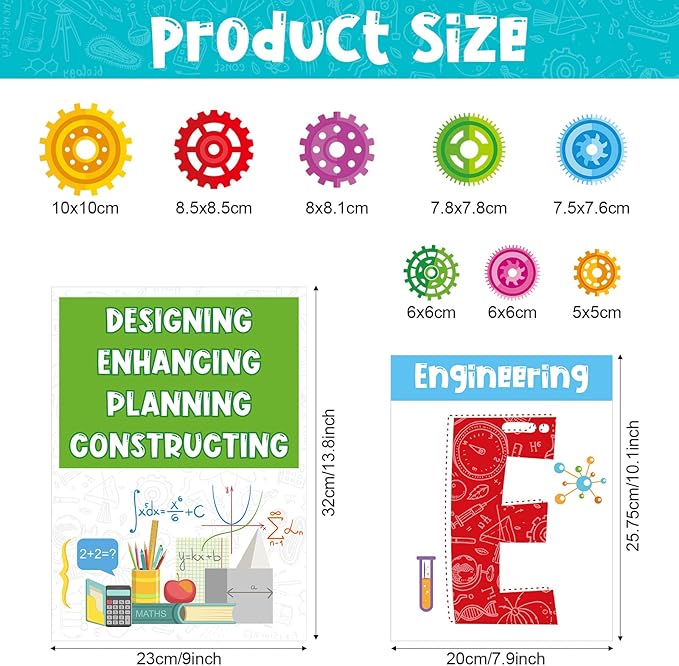 Zonon 40 Pcs Stem Science Bulletin Board Set Stem Classroom Decorations Scientist Posters Gear Shaped Cutouts Teachers Banner Wall Decor for Pre School Elementary Middle School Office Party Supplies