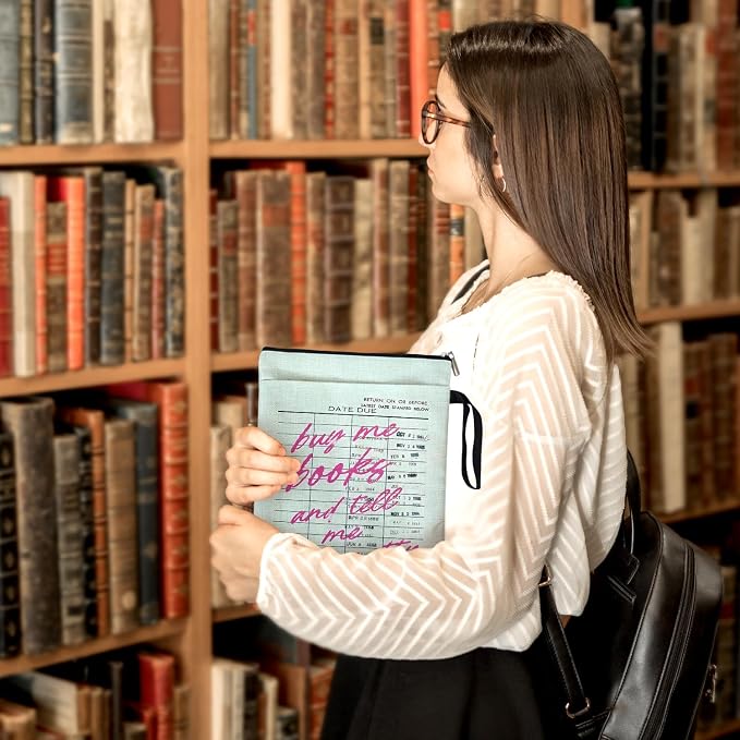 Buy Me Books and Tell Me I'm Pretty Book Sleeve for Women Book Lovers, Vintage Book Covers Protector for Paperbacks with Handle & Zipper for Bookish, Book Club Reading Accessorie Gifts for Chritsmas
