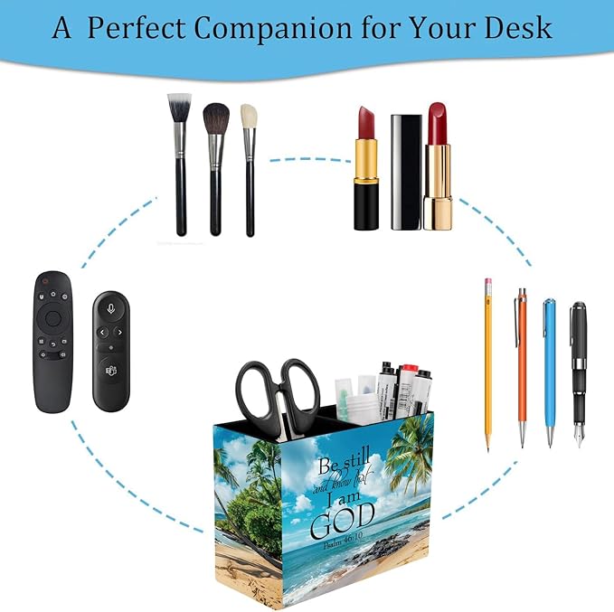 Pen Holder, Pencil Case, Makeup Brush Storage Box, Tableware Storage Box, Suitable for Office Or Home Item Organizing Stand - Beaches and Palm trees