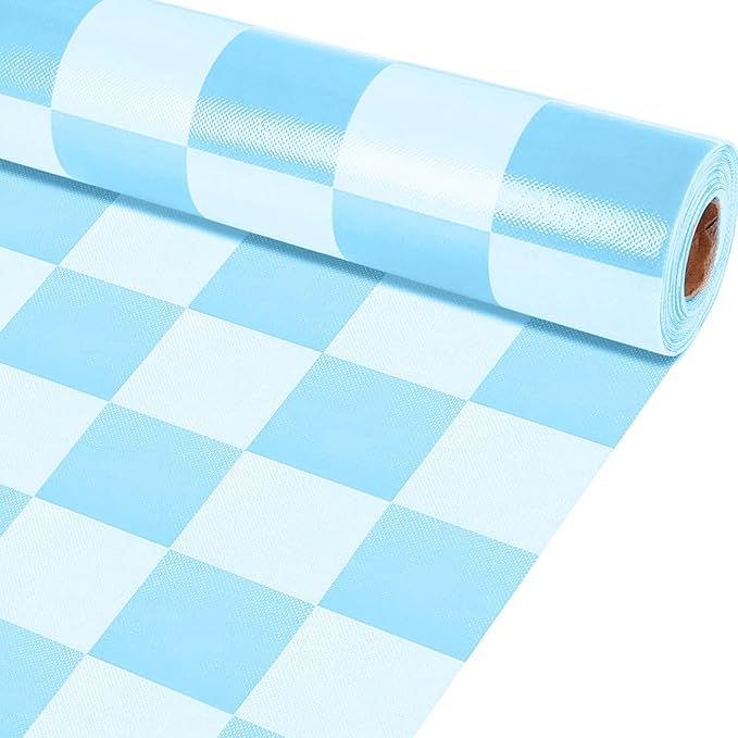 Blue Checked Bulletin Board Roll Pastel Blue Reusable Waterproof Erasable Bulletin Poster Non-Woven Fabric Bulletin Board for Father's Day Easter Classroom Decor Wrapping Paper Crafts 15.55in x40ft
