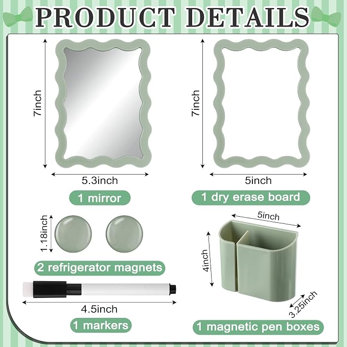 Jingmore Scalloped Magnetic Locker Accessories Kit Sage Green Back to School Essentials 6 Pieces Includes Whiteboard Mirror and Organizing Supplies Cute Locker Organizer Decoration for School