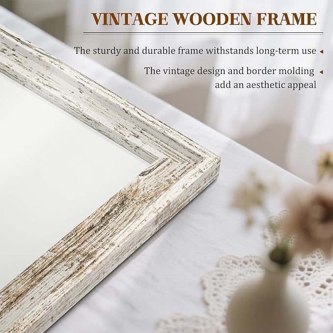 White Board for Wall, 24'' x 18'' Magnetic Dry Erase Board, Decorative Whiteboard with Vintage Wooden Frame, Hanging Writing Board for Home Office School Dorm