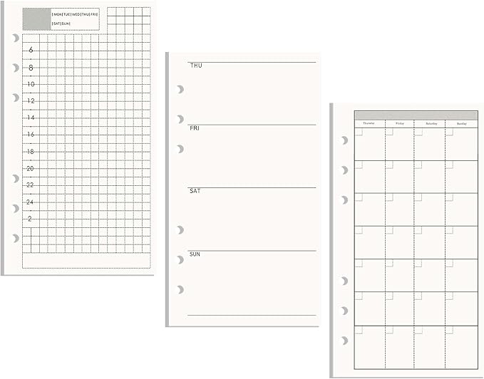 AxeWoodz A6 Refill Paper 3 Pack Undated Daily Weekly Monthly Binder Inserts 6-Hole Punched Filler Paper Planner Refills, 135 Sheets/270 Pages Refillable Planner Binder Papers