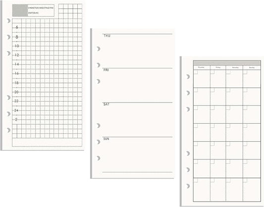 AxeWoodz A6 Refill Paper 3 Pack Undated Daily Weekly Monthly Binder Inserts 6-Hole Punched Filler Paper Planner Refills, 135 Sheets/270 Pages Refillable Planner Binder Papers