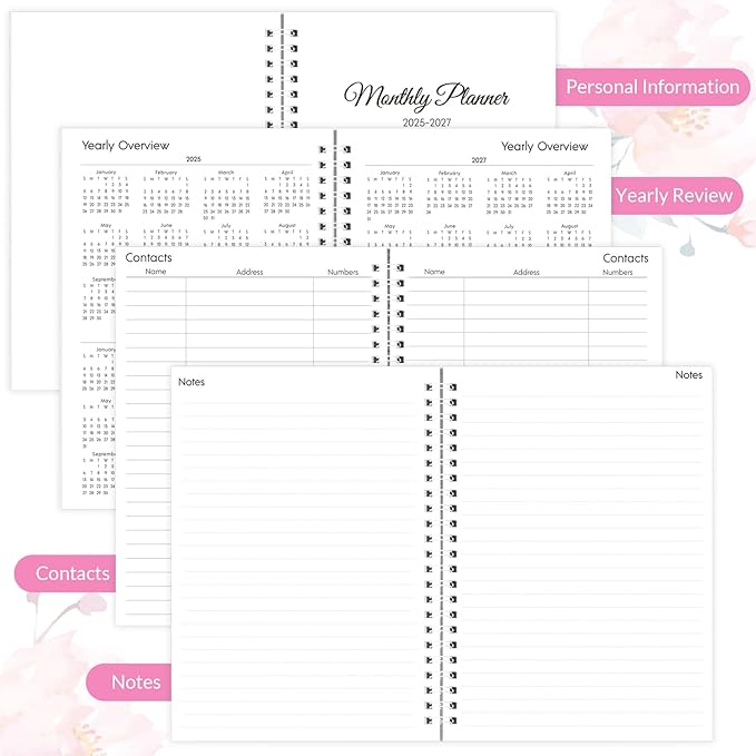Monthly Planner 2025-2027, Monthly Calendar July 2025 - December 2027, A5 Planner 2025-2026 with Coil, 5.9'' x 8.4'', Perfect for Office School Supplies Organizing Planning - Pink