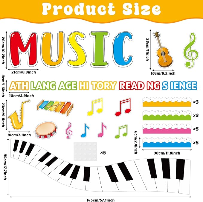 Music Themed Bulletin Board Decorations Musical Notes Classroom Bulletin Board Colorful Music Paper Cutouts for Kids Students Classroom School Chalkboard Nursery Wall Back to School Supplies