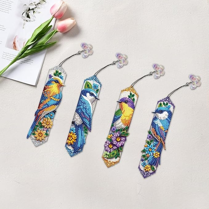 ARTopet 8Pcs DIY Diamond Art Painting Bookmarks with Colorful Butterfly Pendant PET Bookmark Ornament Double Sided Pattern Single Sided Diamond Book Marker Clip Gifts Tags