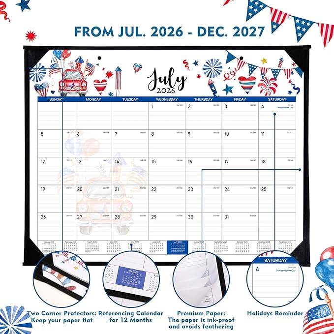 Desk Calendar 2026-2027 - 18 Months Desk Calendar 2026-2027 Large 22'' x 17'', from July 2026 to December 2027, Calendars with Protect Corner, Julian Dates