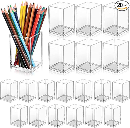 Crtiin 20 Pieces Acrylic Pencil Holder Makeup Brush Holder Pen for Desk Pencil Cup Acrylic Desk Accessories Desktop Stationery Organizer for Office School Home Supplies(Clear)