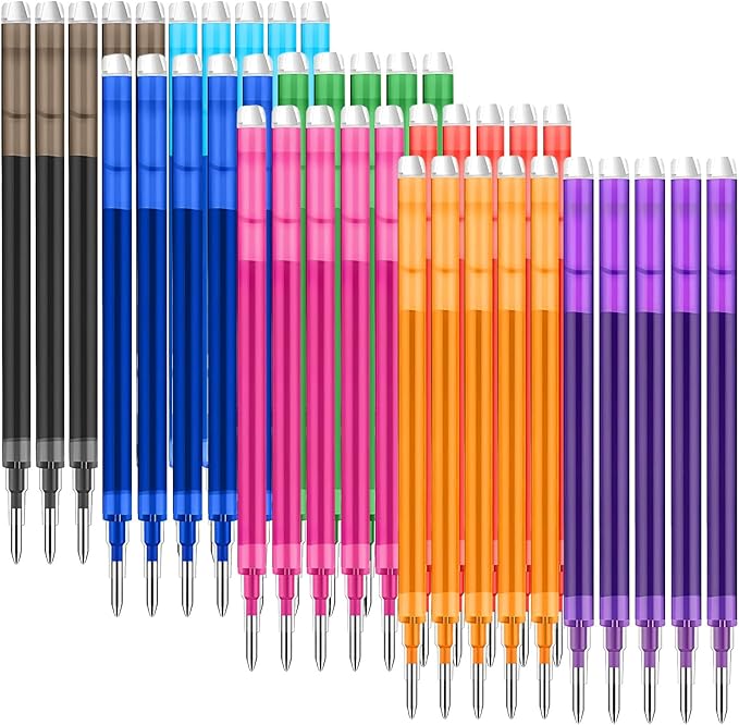 0.7 mm Erasable Gel Ink Pen Refills Compatible with Frixion Friction, Smooth Writing Multicolor Retractable Fine Point Pen Refill for School Office Home Art (8 Colors, 40)