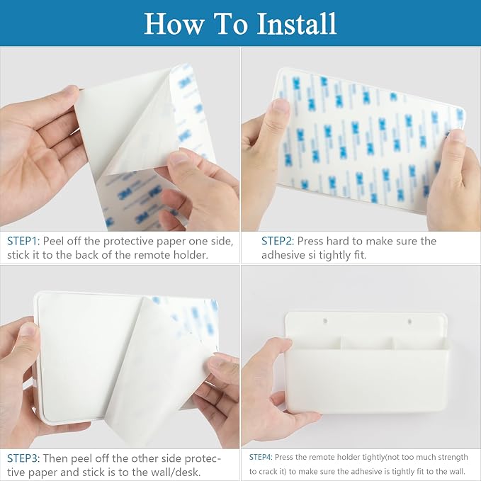 3 Slot Remote Control Holder Wall TV Remote Holder Self Adhesive Marker Holder, Wall Pen Holder Stroage for Home Office School (White)