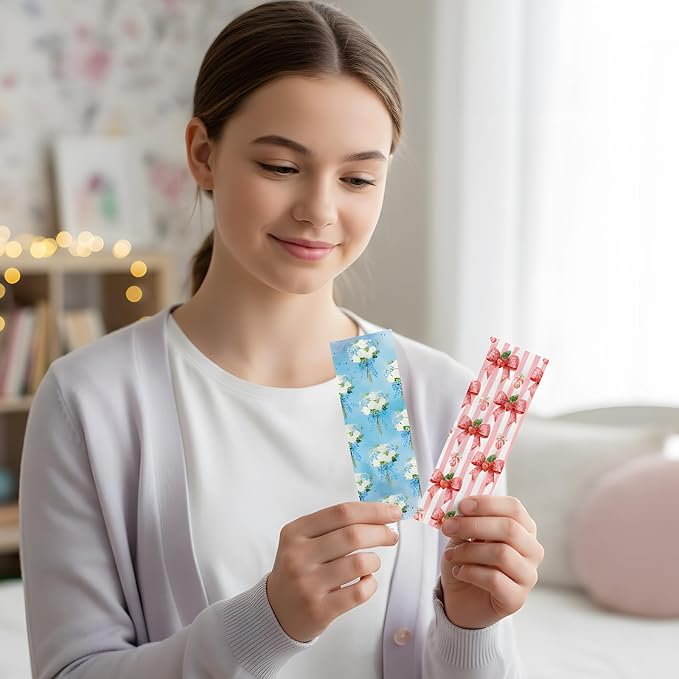 AFRTIEE Valentine Bookmark for Kids, 120 Pcs Pink Coquettte Bows Strawberry Paper Bulk Bookmark for Book Lovers, Dark Romance Book Club Paper Bookmarks Reading Accessories Gift for Women Teacher