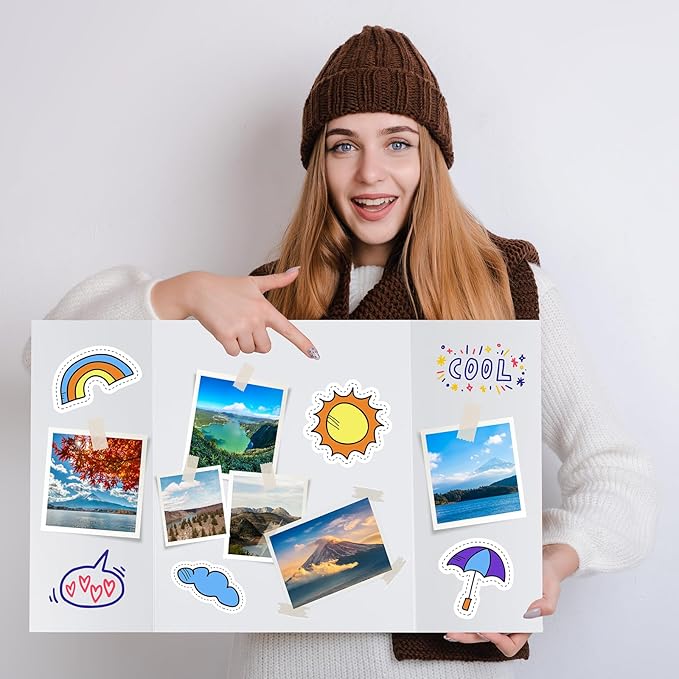 4 Pack Trifold Poster Board, 14x22 Inches White Presentation Board, Portable Display Board for Science Fair, School DIY Project and Business Exhibitions