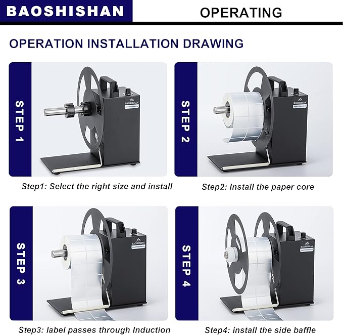 BAOSHISHAN Automatic Label Rewinder Rewinding Machine Label Width 120mm/4.7inch Core Holder 1/1.5/3 inch Roll Core Diameter 220mm/8.7inch 110V (A6)