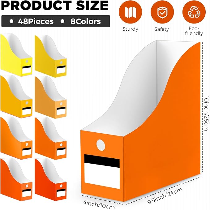 Jutom 48 Sets Magazine File Holders Foldable Cardboard Magazine Holder with White Label Stickers Desktop File Storage Box for Office Home Classroom Desk Document Organization (Yellow)