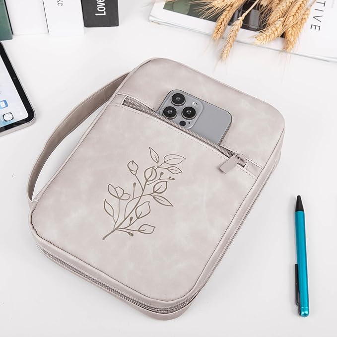 Large PU Leather Bible Cover for Men, Women Packed in Gift Box - Bible Carrying Case Debossed Bible Case - Bible Carrier - Bible Bag with Pocket for Bible Study Suppliers, Bible Gift for Book Lovers