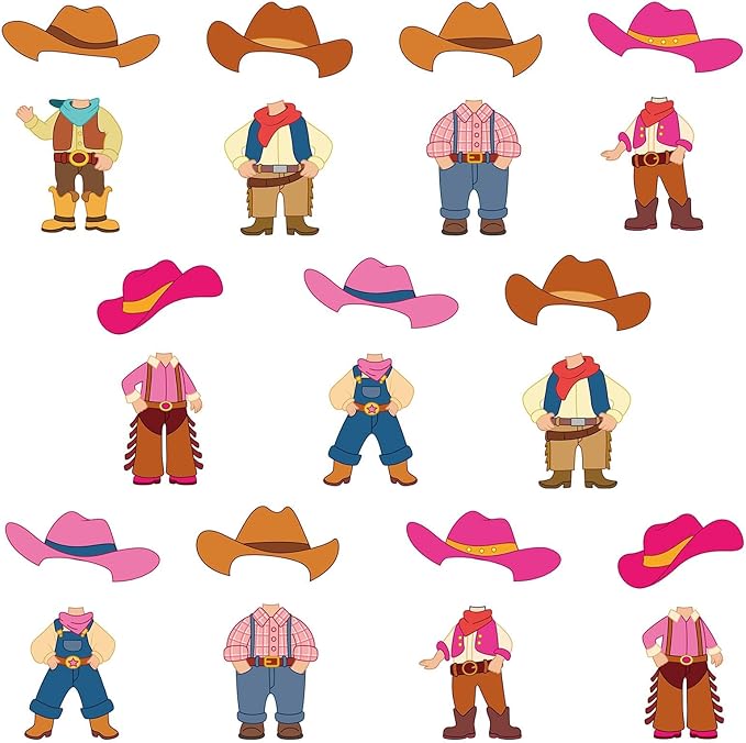 48Pcs Western Cowboy Hat Cutouts Bulletin Board Decorations Pink Cowgirl Paper Cut Outs DIY Photo Picture Craft for Kids Kindergarten Party Home Wall Back to School Classroom Birthday Supplies