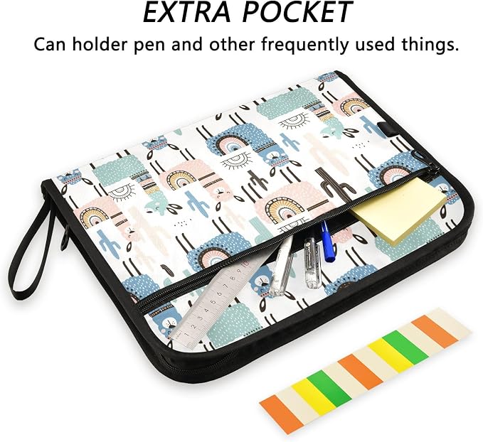 Cartoon Cute Alpaca 13 Pockets Expanding File Folder with Sticky Labels Accordion File Folder Document Organizer Letter Size A4 Papers Expandable File Keeper