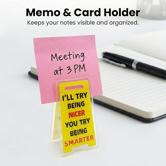 6 Pcs Office Note Holder Clips, Mini Acrylic Yellow Desk Signs Decor Gift for Colleague Leader Employee Birthday