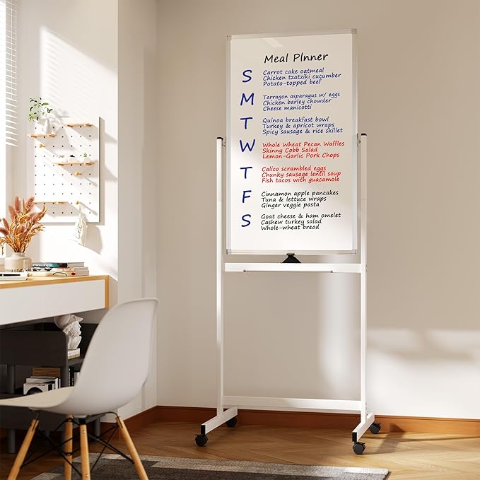 Large Rolling Whiteboard on Wheels, 40" x 24" Double-Sided Mobile White Board with Stand, Portable Standing Magnetic Dry Erase Board Easel for Home Office Classroom School, Silver