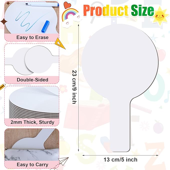 Zhehao 12 Pieces Dry Erase Answer Paddles Auction Paddles Bulk DIY Double Sided Mini Handheld Dry Erase Answer White Board Signs Auction for Students Teachers Classroom Voting Games Party