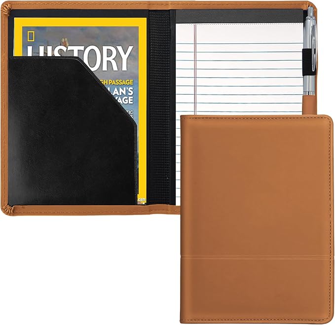 Padfolio/Portfolio Binder, Mini Padfolio Portfolio Binder 5 x 8 Legal Writing Pad, A5 Document Organizer Folder for Men Women, Brown