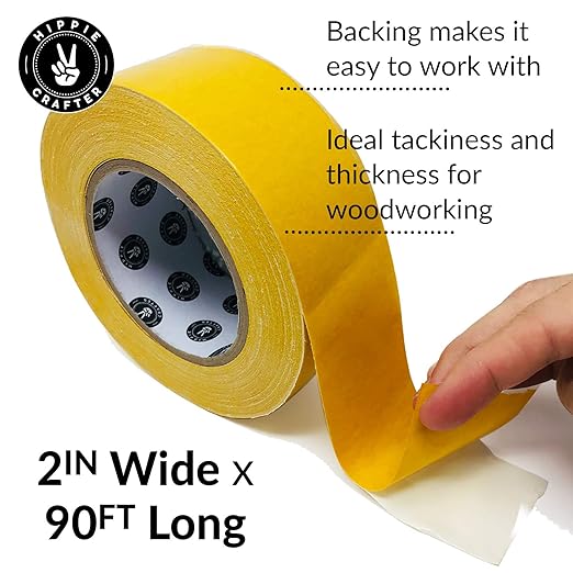 HIPPIE CRAFTER Double Sided Tape for Woodworking, 2 Inch Wide Heavy Duty Woodworking Tape for CNC Machines and Routing Templates, Removable & Strong, 90 Feet Long
