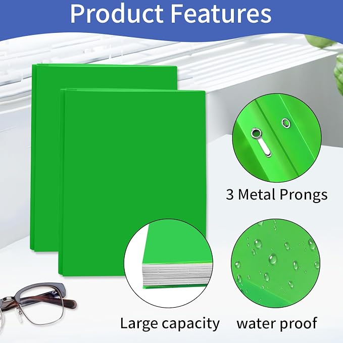24 Pcs Plastic Folders with Pockets and Prongs (Multi-Colored),Letter Size,Business Card Slot,Bulk 2-Pocket Folder for School Office or Home,Durable Acid-Free Poly,Back to School Supplies
