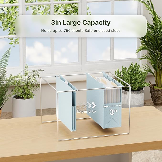XINGIA Letter Size File Folders Hanging with Tabs,3 Inch Expansion Extra Capacity File Cabinet Folders,6 Pack Plastic Hanging File Folders for Bulky Files,Wheat Straw File Organizer for Office School