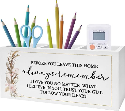 Before You Leave This Home Pen Pencil Holder, Inspirational Gifts for Women, Rustic Flower Motivational Pencil Pen Holder Organizer for Home Office Desk Accessories