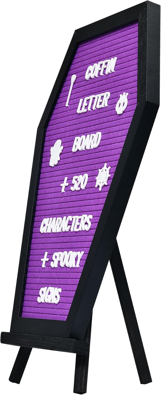Coffin Letter Board - 520 Characters Spooky Halloween Characters with Wooden Stand and Canvas Bag - 16x11 Inches - Felt Message Board for Home Office Halloween Supplies & Decor (Purple)