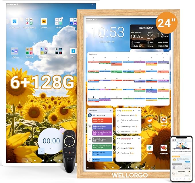 Smart Digital Calendar, 24” Electronic Planner with FHD Touch Screen & Remote Control, Electric Family Organizer with Chore Chart Google Play Customizable App, Desk Tablet with Camera