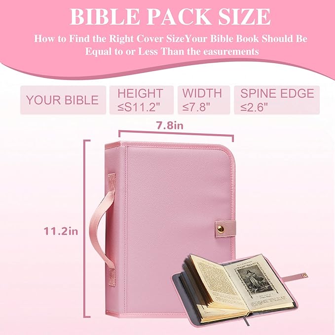 Waterproof Quilted Bible Cover with Leather Handle, Bible Study Supplies Includes 5 Black Pens, 12 Highlighters, 72 Tabs,Christian Gifts for Women(Pink)