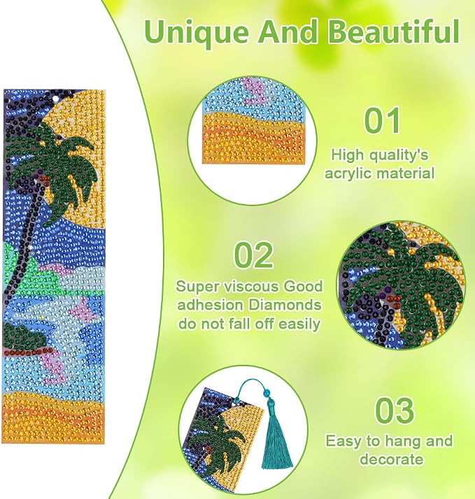 6 Pieces Diamond Art Painting Bookmarks Bohemian Diamond Art Bookmarks for Book Lovers DIY 5D Diamond Bookmark for Home Office School Class Project