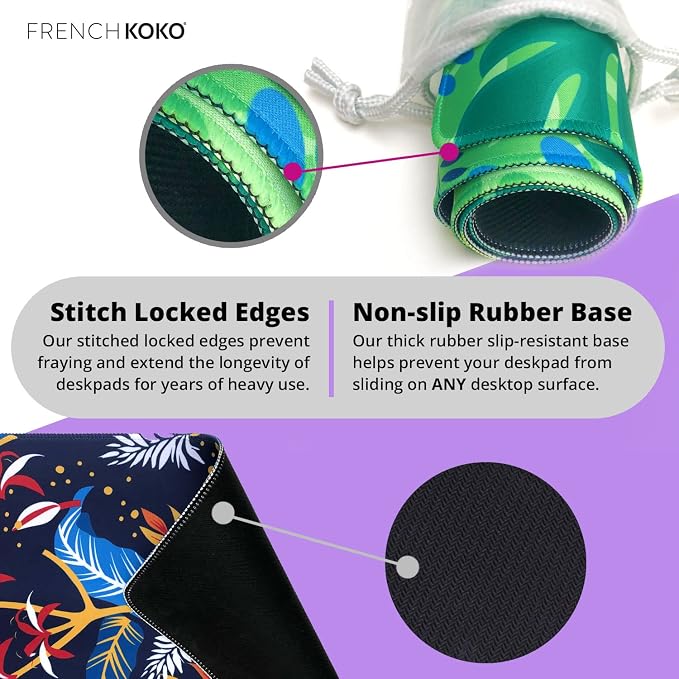 French KOKO Large Desk Mat 36" x 16.5" – Extended Floral Botanical Mouse Pad for Keyboard & Mouse – Non-Slip Waterproof Protector Aesthetic Office Desk Pad for Women