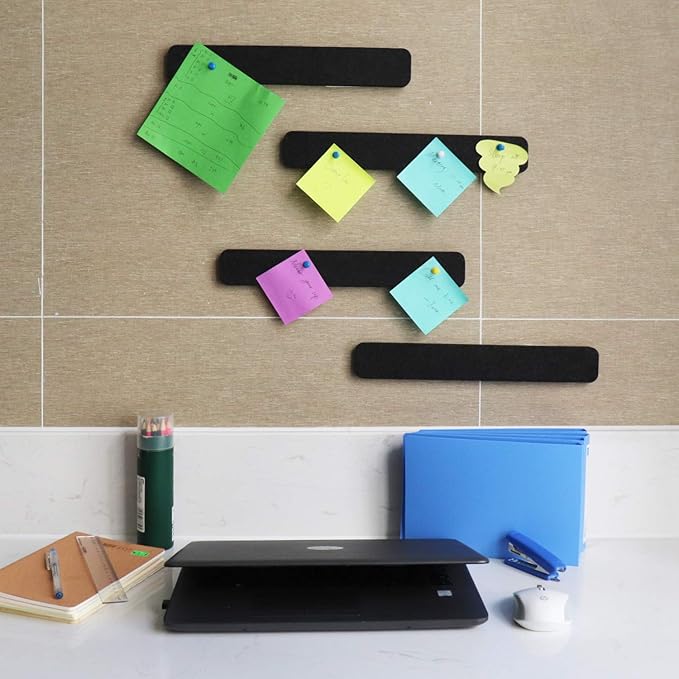 Felt Bulletin Board Bar Strip 0.5 Inch Thick Self-Adhesive Pin Board Bar 13 Inch in Length with 15 Pushpins, 5 Black Bars