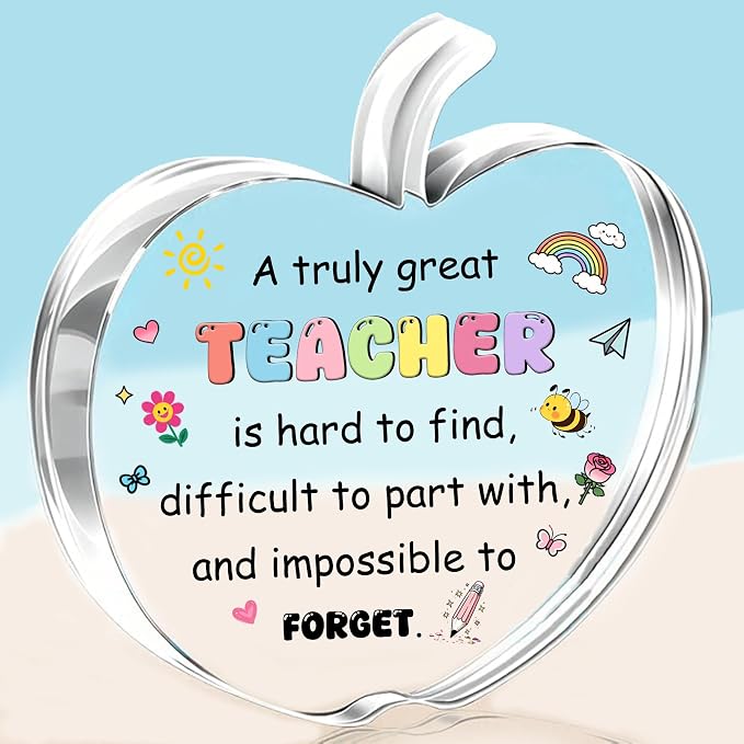 Teacher Gifts for Teachers Day Appreciate Presents Birthday Flower Shaped Signs Bookmark Keychain 3PC Set Graduation Christmas Keepsakes Acrylic Keyring Thank You Plaque Women Men Retirement (Teacher)