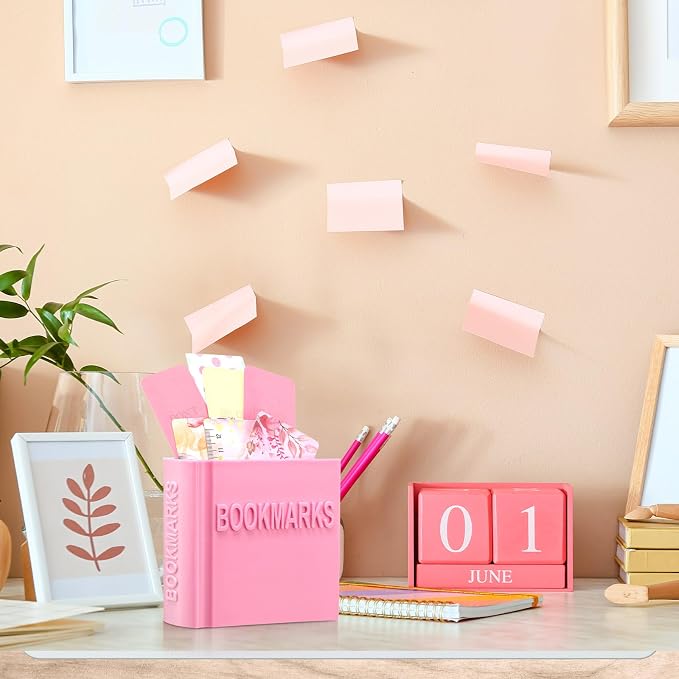 Honeydak 3D Printed Book Shaped Bookmark Holder Book Lover Gift Bookish Accessory Office Desk Supplies Funny Bookmark Accessories End of Year Gift for Teacher(Pink)