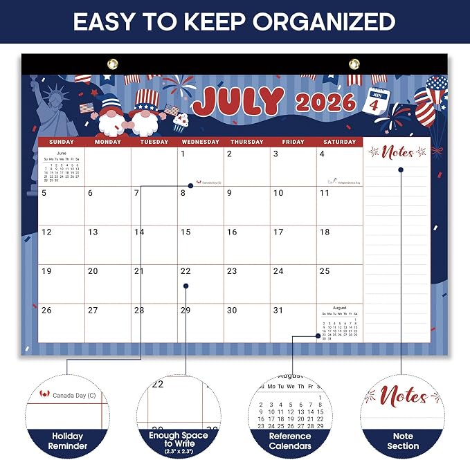 Desk Calendar 2026-2027, 18-Month Calendar Runs from July 2026 to December 2027, Large 17" x 12" Monthly Desktop & Wall Calendar for Home & Office - Watercolor Festival